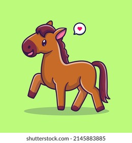 Cute Horse Walking Cartoon Vector Icon Illustration. Animal Nature Icon Concept Isolated Premium Vector. Flat Cartoon 
Style 