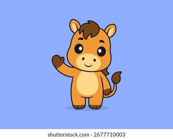 Cute Horse Waving Pose – Flat Vector Cartoon Illustration of a Horse Character.