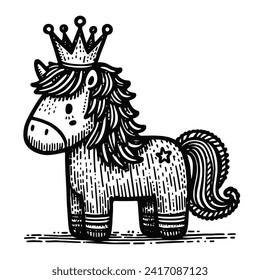 cute horse wearing a crown toy doodle illustration