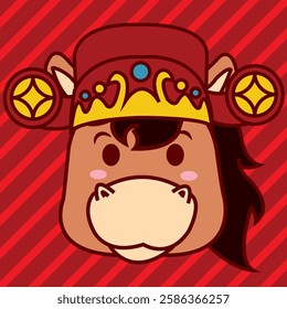 Cute horse wearing a Prosperty God hat on his head. Chinese New Year 2026