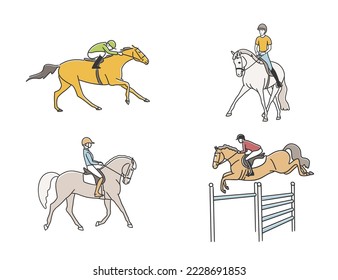 Cute horses and riders, during training