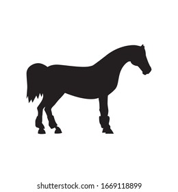 Cute horses standing silhouette vector illustration. Farm horse animal.