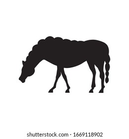 Cute horses standing silhouette vector illustration. Farm horse animal.