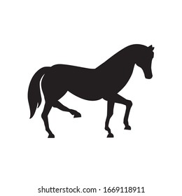 Cute horses standing silhouette vector illustration. Farm horse animal.