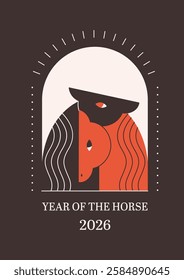 Cute horses, symbol of 2026 year according Chinese calendar. Print design with animal for greeting cards, posters, banners. Year of the Horse. Happy Chinese New year. Vector illustration