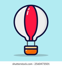 Cute hot air ballon icon. Air transportation to travel concept. Lineal color style with isolated on premium design. Flat cartoon vector illustration. 