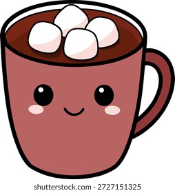Linda taza de chocolate caliente con malvaviscos