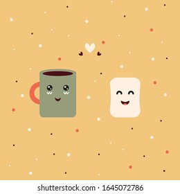 Cute hot chocolate and marshmallow illustration. We go together like hot chocolate and marshmallow.