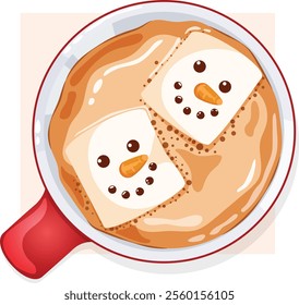 Cute Hot Chocolate Mug with Marshmallows. Festive Drink Top View Graphic 