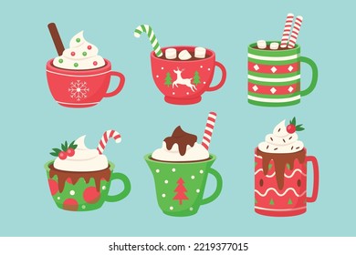 Cute hot chocolate vector set