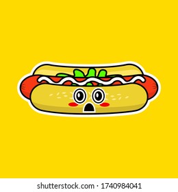 The Cute Hot Dog Cartoon in Vector