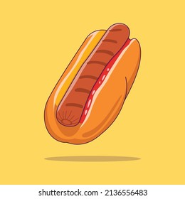 Cute Hot Dog Cartoon Vector Illustration. Food and Beverage Concept Vector. Cartoon images for icons, coloring books, backgrounds, and more. Flat Cartoon Style