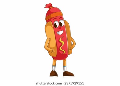 Cute Hot Dog Character Design Illustration
