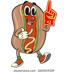 bonitinho mascote de cachorro quente ilustração vetor levantar dedo de espuma, personagem de fast food engraçado isolado no fundo transparente, trabalho de mão desenhada