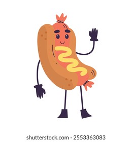 Cute Hot Dog Product with Smiling Face and Legs Vector Illustration