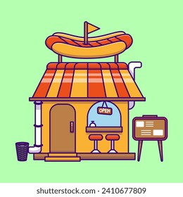 Cute Hot Dog Shop Cartoon Vector Icons Illustration. Flat Cartoon Concept. Suitable for any creative project.