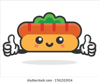 cute hot dog vector mascot character