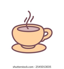 Lindo icono de bebida caliente. Dibujado a mano ilustración de una taza de té o café al vapor aislado sobre un fondo blanco. Vector 10 EPS.