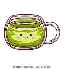 cute hot matcha character in trendy kawaii style.