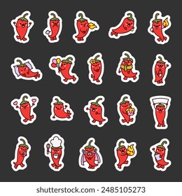 Cute hot pepper character. Sticker Bookmark. Cheerful cartoon vegetable. Hand drawn style. Vector drawing. Collection of design elements.