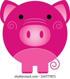 Cute hot pink round fat pig with whimsical swirls.