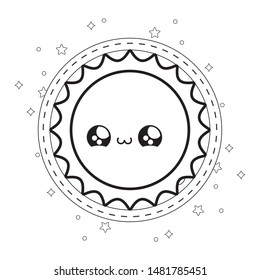 cute hot sun in frame circular kawaii style