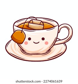 cute hot tea character in trendy kawaii style.