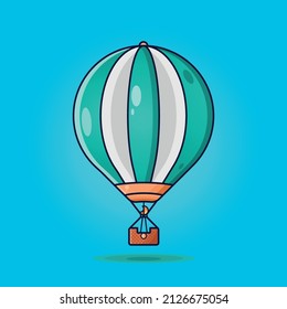 Cute hot-air balloon drawing vector art on a blue-turquoise background.