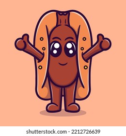 Cute Hotdog Cartoon Vector Icon Illustration Business Food