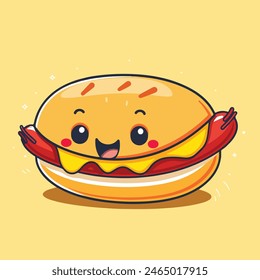 cute hotdog character illustration - hotdog vector artwork