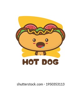 cute hotdog character mascot template. suitable for use as an illustration of logos, menus, cards, posters, stickers etc.