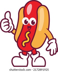 Cute Hotdog Character Vector simple icon Illustration