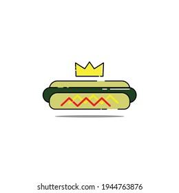 Cute hotdog with crown Illustration. junk food. fast food. modern simple food vector icon, flat graphic symbol in trendy flat design style. wallpaper. lockscreen. pattern. frame
