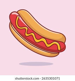Cute Hotdog Food Cartoon Vector Icon Illustration.