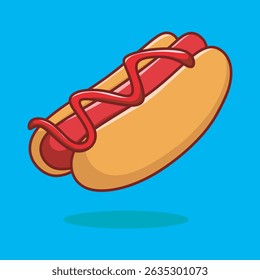 Cute Hotdog Food Cartoon Vector Icon Illustration.