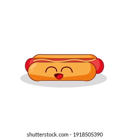 Cute hotdog with Happy Expression. Flat cartoon. Flat Design