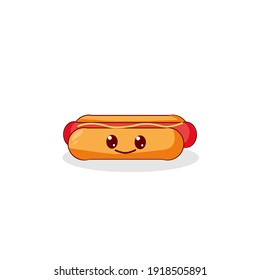 Cute hotdog with happy Expression. Flat cartoon. Flat Design