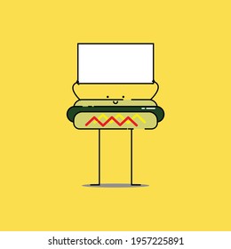 Cute hotdog mascot Illustration. junk food. fast food. modern simple food vector icon, flat graphic symbol in trendy flat design style. wallpaper. lockscreen. pattern. frame. children.