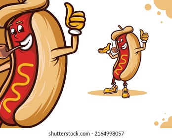 Cute hotdog smoking pipe mascot  logo