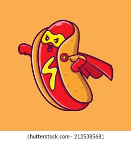 Ilustración del icono del vector de caricaturas de superhéroes de Hotdog. Vector Premium Aislado Con Concepto De Icono De Héroe De Alimentos. Estilo de dibujo plano