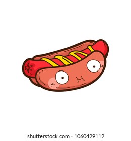 cute hotdog vector cartoon, hotdog sticker