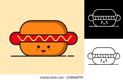 cute hotdog vector. simple hotdog icon. flat hotdog design. cute food vector. flat style - stock vector.	