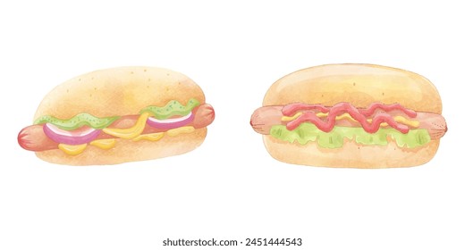 cute hotdog watercolor vector illustration 