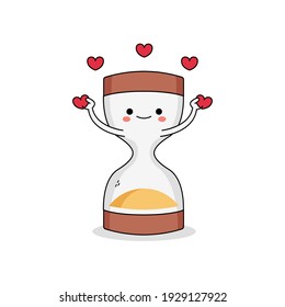 Cute hourglass cartoon character spreading love