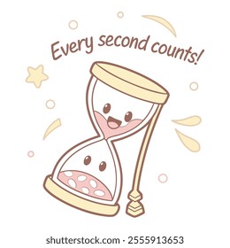 Cute hourglass clipart vector conveying the message that time is precious. Perfect for sticker, clothing, book cover, and more