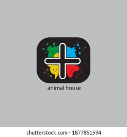 cute house animal logo vector illustration color design