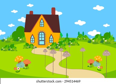 cute house background with mushroom