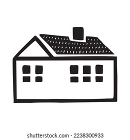 Cute house blockprint vector illustration. Cottage building icon. 