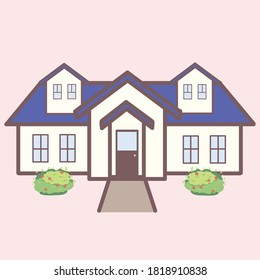 Cute house building cartoon character vector isolated on light pink background