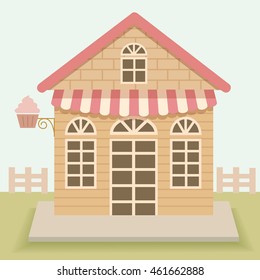 Cute house cakes cafe vector design.